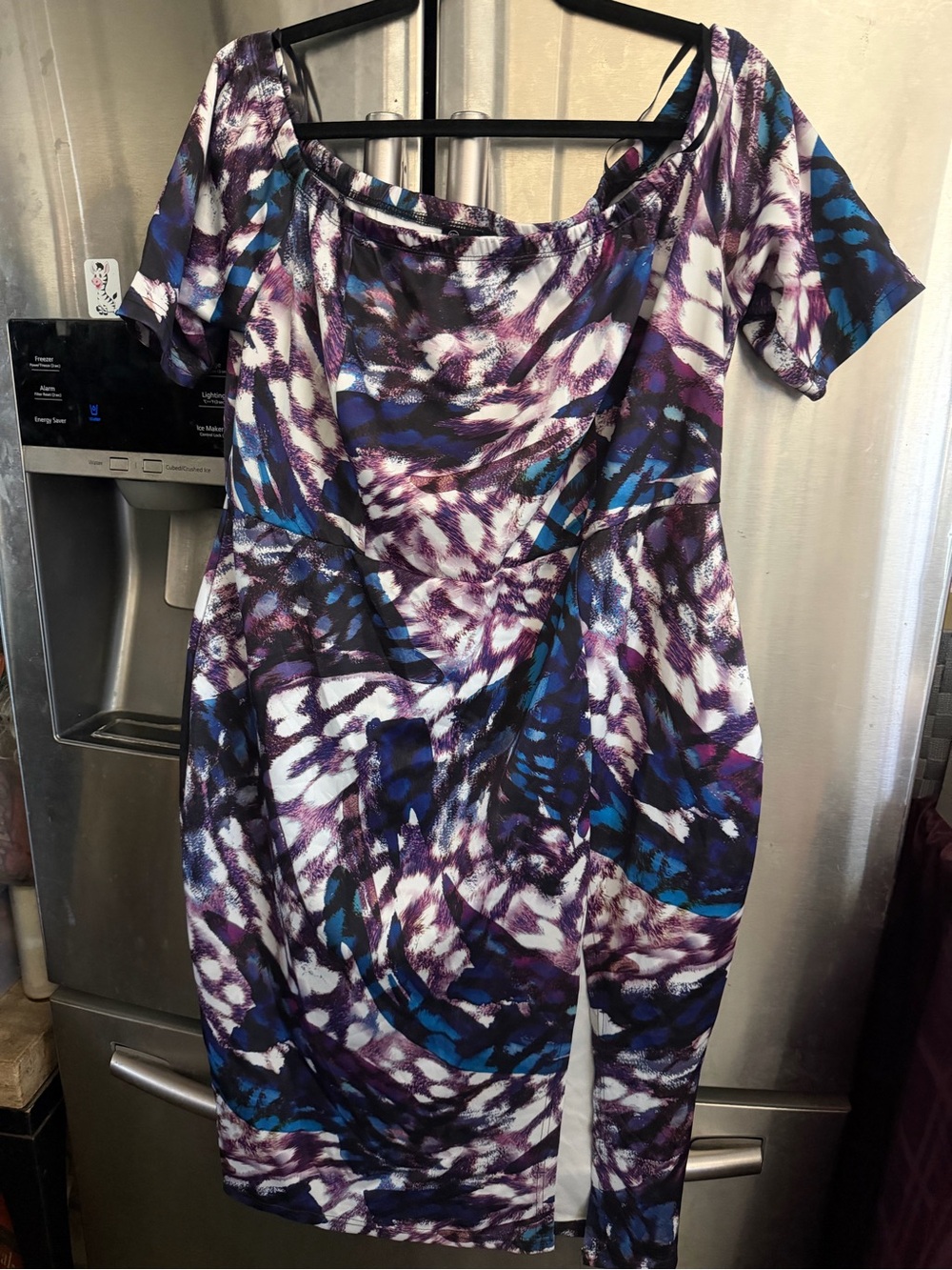 Fashion to Figure Blue and Purple Abstract Midi Dress